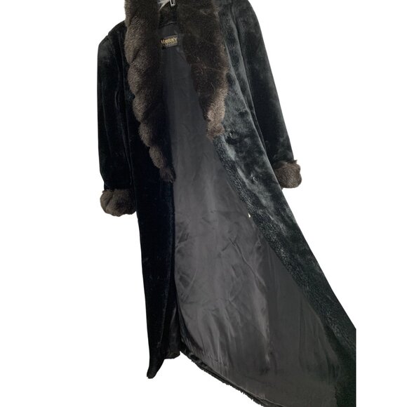Vintage Black Faux Fur Midi Coat Monterey Size Small USA RJ10198 Penny Lane - Picture 7 of 8